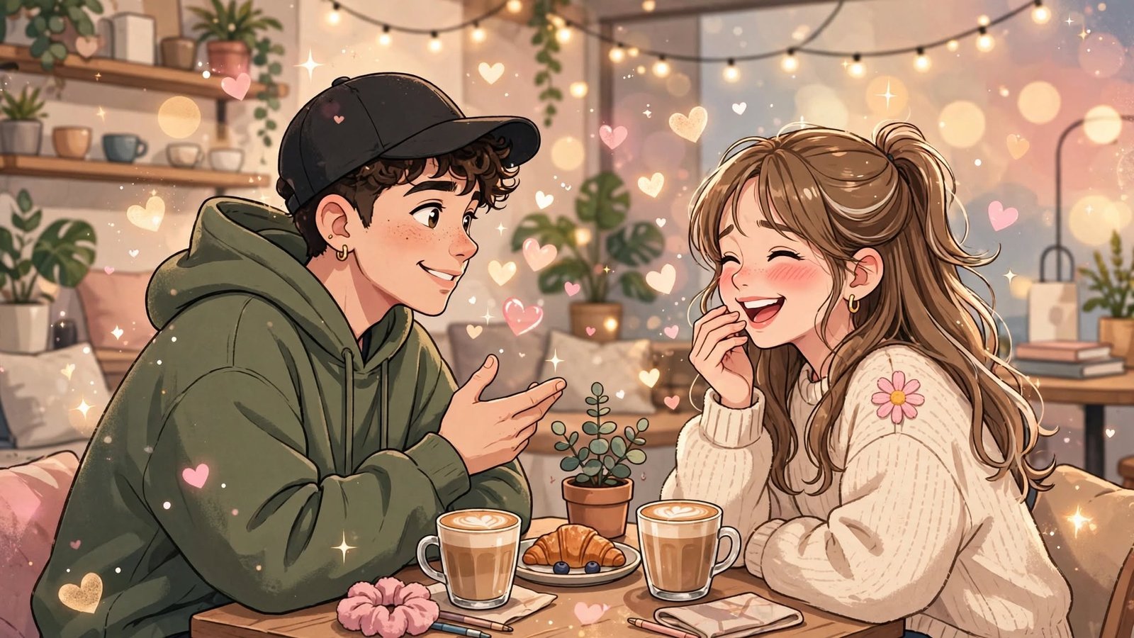 45 Romantic Pickup Lines for Crush That Actually Work - Cute couple in cafe boy making girl blush with pickup line - 14 Sep 2026 - Luvsita
