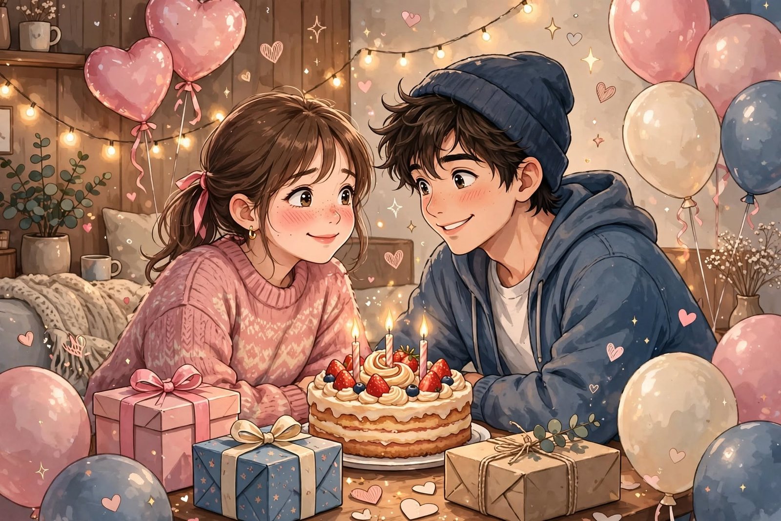 50 Flirty Birthday Wishes for Crush - Cute couple celebrating birthday with cake balloons gifts - 20 Sep 2026 - Luvsita