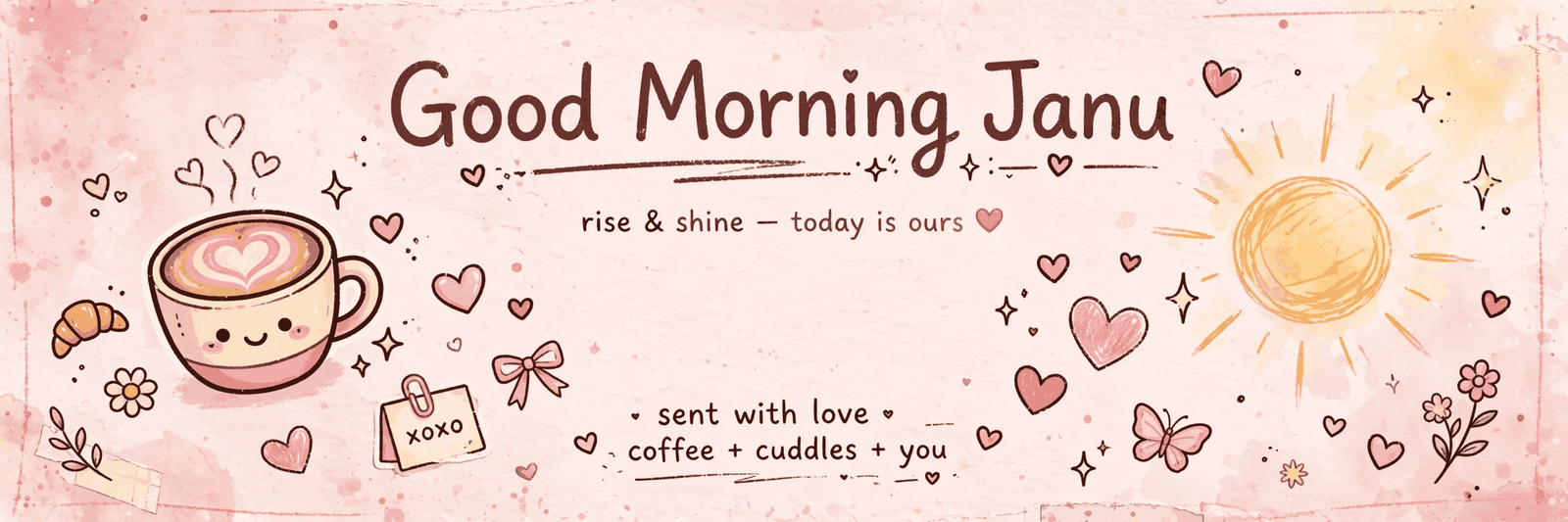 Good Morning Janu Wishes - cute romantic banner with coffee and hearts