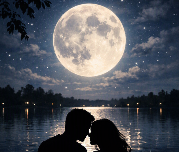 Heart Touching Good Night Love Messages for Him and Her - Romantic couple under full moon